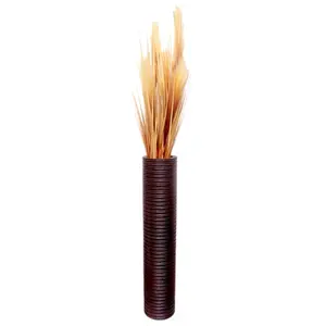 360 stand Brown Contemporary Mango Wood Ribbed Cylinder Floor Vase, 30 in, Decorative Flower Vase for Room Decoration, Ribbed Texture