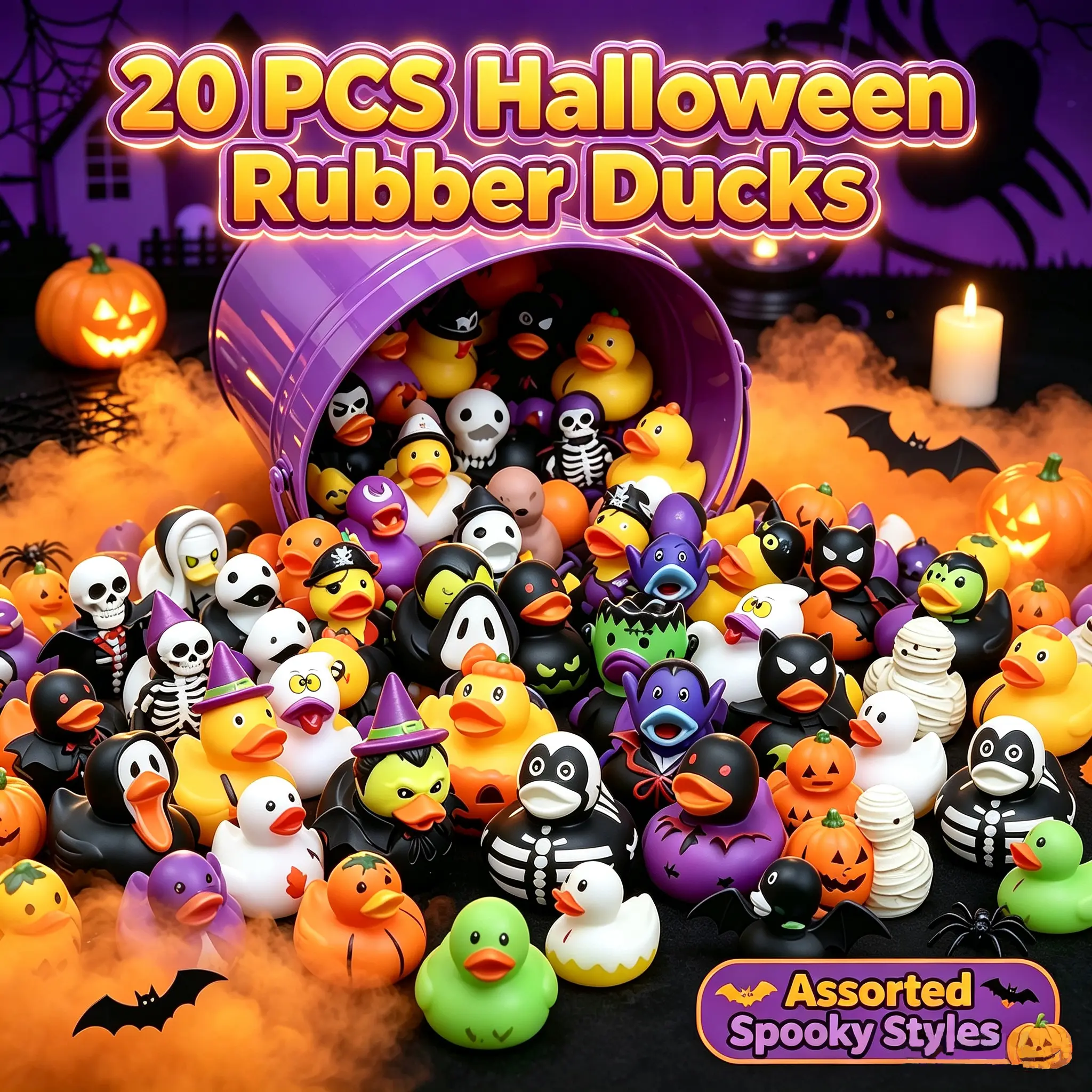 20 Pcs Halloween Mini Rubber Ducks, Trick or Treat Goodie Bag Fillers, Kids Party Favors, Classroom Rewards, Bath Toy Assorted Duck Toy for Halloween Decor