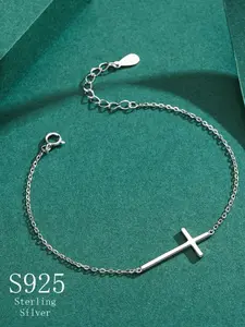 925 Sterling Silver Simple Cross Decor Bracelet, Fashionable Jewelry for Women & Girls, Trendy All-match & Exquisite Jewelry for Birthday Gift