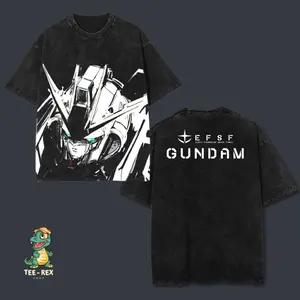 Classic RX-93 Nu Gundam Mobile Suit Shirt, Gundam Anime Oversized Washed T-Shirts, Heavyweight Cotton Top Menswear Man graphic tees Tshirt Streetwear