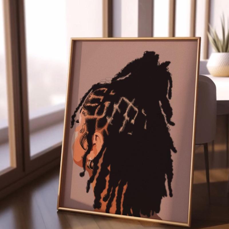 Unframed  Art of Black Woman with Locs |         Natural Hair Print |         Black Girl Magic |           African American Artwork |         Melanin Beauty Decor. minimalist poster Box Kitchen