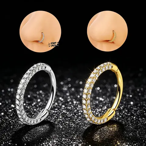 OUFER 20G Unisex Dainty Round Faux Nose Hoop - 316L Stainless Steel AAAAA+ CZ Triple-Sided Gem Hinged Segment Ring, 6mm-9mm Inner Diameter, Non-Tarnish Body Piercing Jewelry, Durable Casual Wear, Fits Classic-Modern Looks, Nose Piercing Ideal Pick, Non Ta