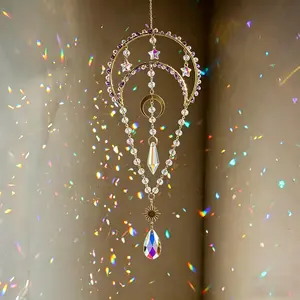17.5inch  Crescent Moon  Suncatcher for Window  Rainbow Maker Indoor Window Sun Catcher with Beads Chain for  Garden Decor