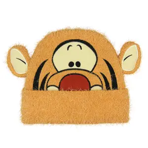Disney Winnie the Pooh Tigger Felt Embroidered Fuzzy Yarn 3D Ears Character Face Knit Cuff Beanie Skull Cap OSFM
