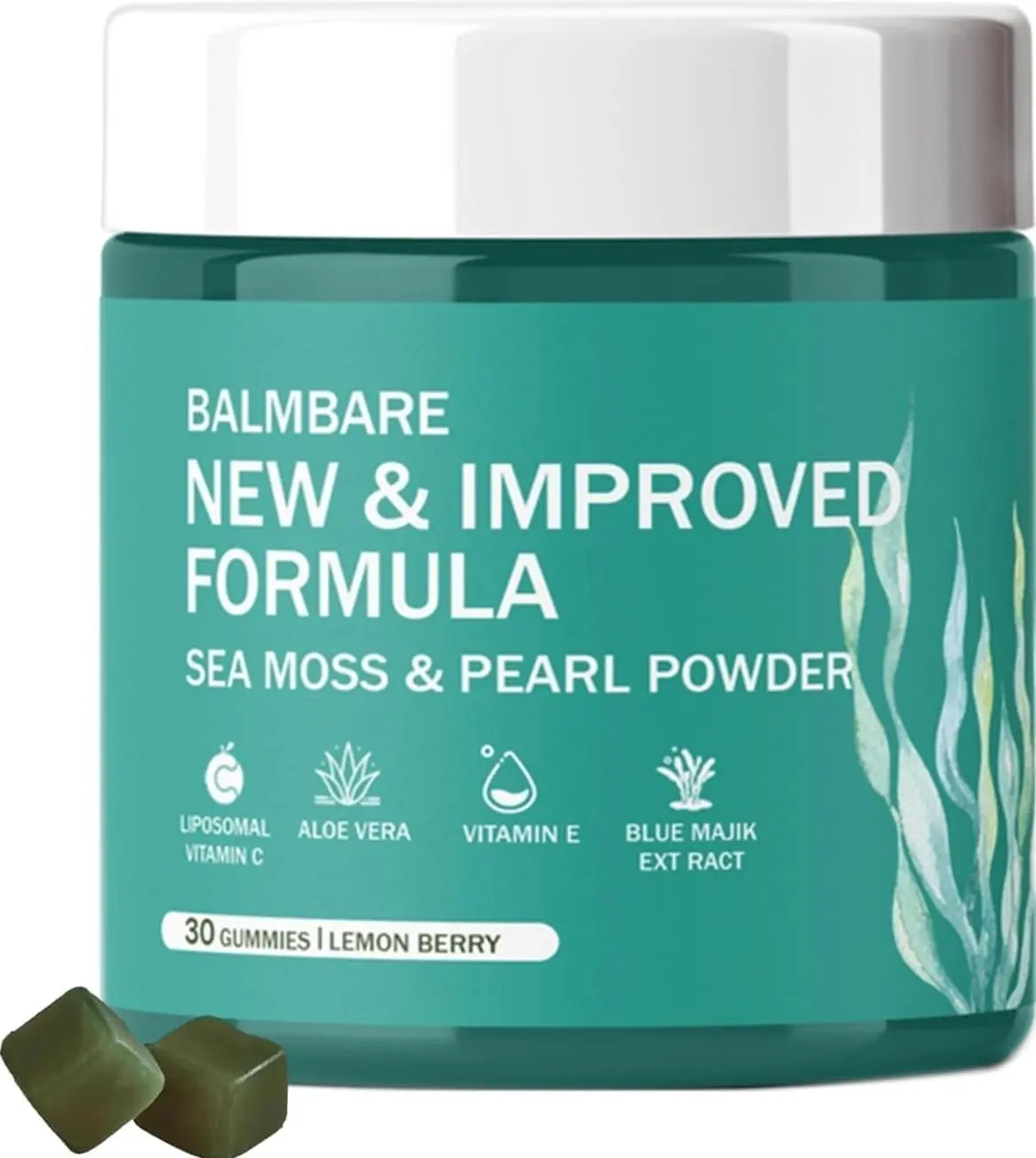 balmbare Revive Hair Gummies - Sea Moss Gummies with Hair, Skin & Nails Vitamins with Seamoss, Pearl Powder, Vitamin E, Aloe Vera, Liposomal Vitamin C, 30 Count