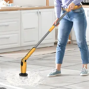 Electric Rotary Scrubber - 8 Interchangeable Brush Heads, Adjustable & Detachable Handle, Dual-Speed Wireless Bathroom Cleaner for Shower, Bathtub, Tile