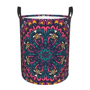 Gradient Color Mandala Laundry Hamper - Foldable Round Storage Bag with Handles, Beautiful Floral Organizer for Clothes & Toys, Thoughtful Mother’s Day Gift