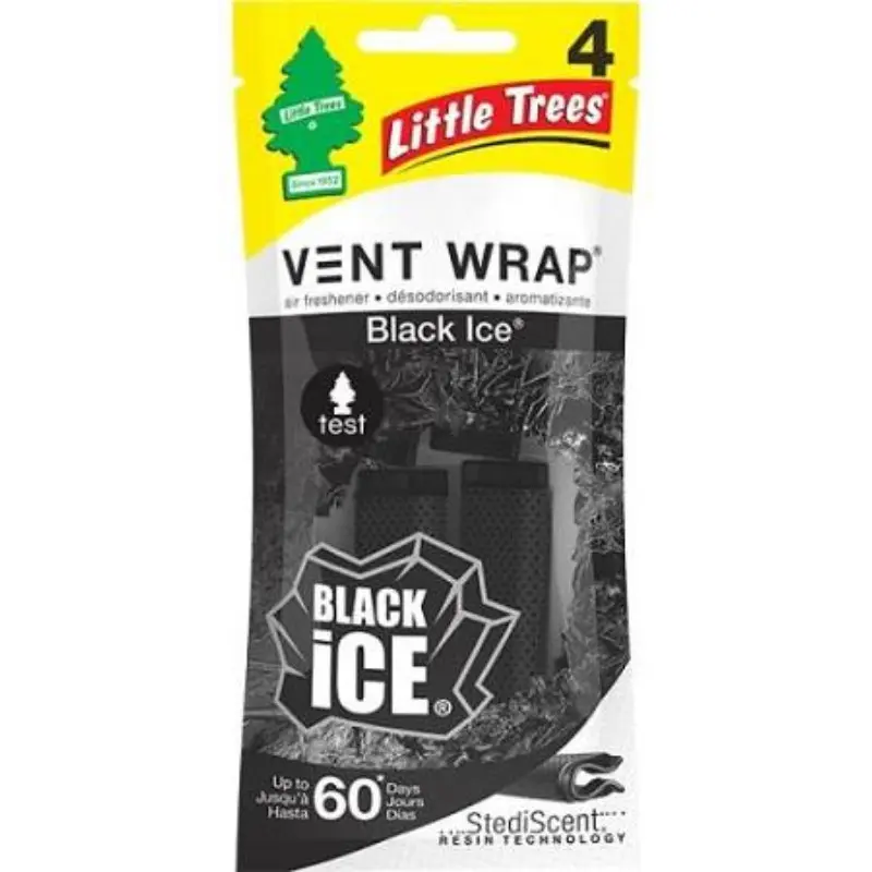 Little Trees Black Ice Vent Wrap Car Freshener (2 Packs, 4ct Total) - Discreet Vent Clip Design, Long-Lasting Scent, Odor Eliminator, Automotive Accessory, Refreshes Driving Space