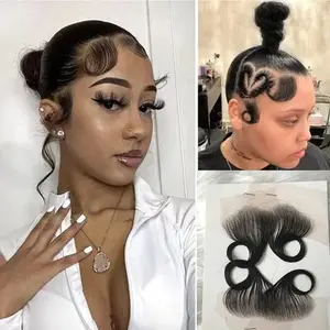 HD Swiss Lace Baby Hair Stripes Human Hair Baby Hair Edge Reusable 4 Pcs Natural for Black Women Invisible Lace Hairline 4Pcs HD Swiss Lace Baby Hair Edge Stripes Real Human Virgin Hair Reusable More Natural for Women HD Lace Hairline Black Color