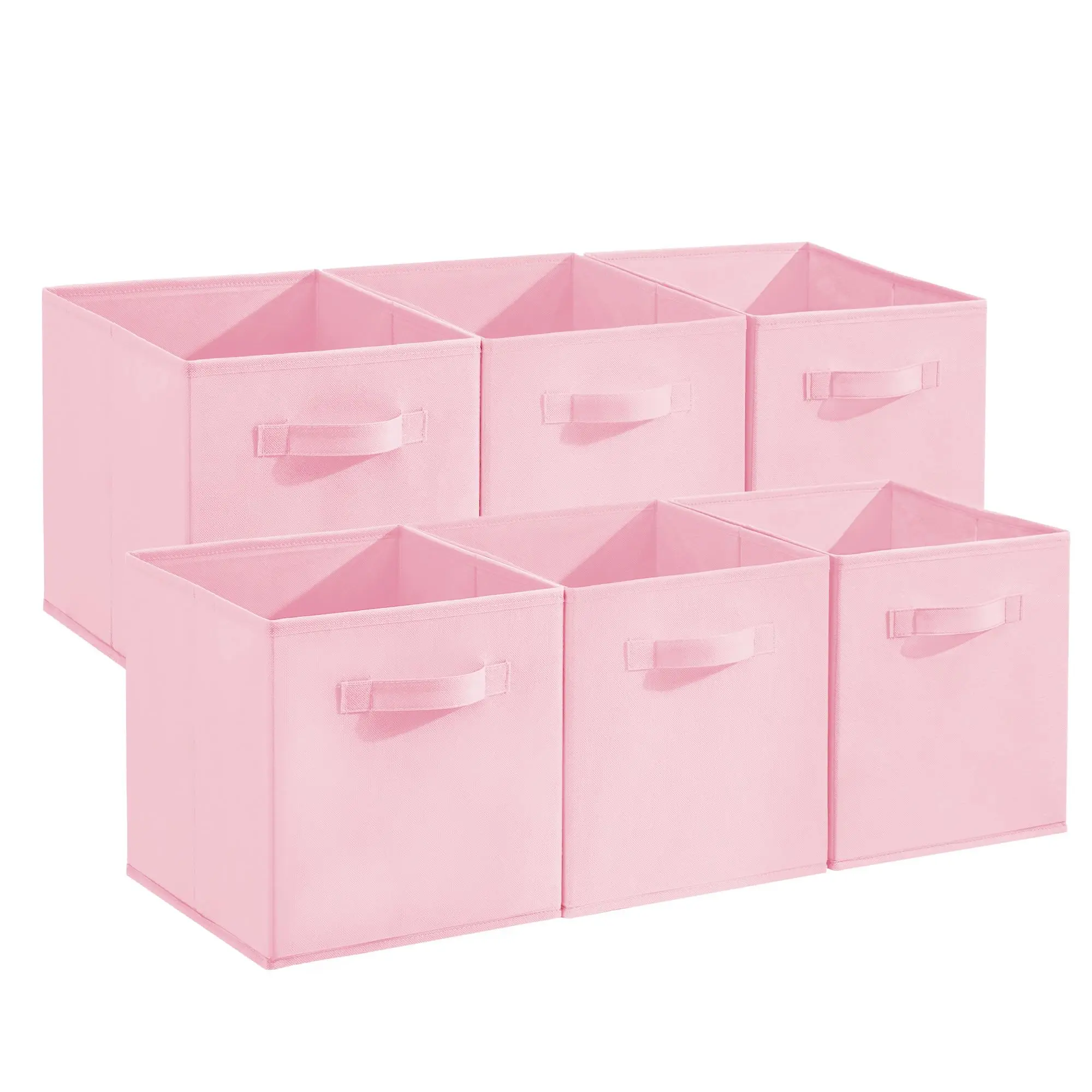 12-Pack 11" Pink Collapsible Fabric Storage Cubes with Handles - Foldable Decorative Bin for Shelf, Drawer, Bedroom; Stores Clothes, Books; Home Decor Organizer, Decorative Organizer