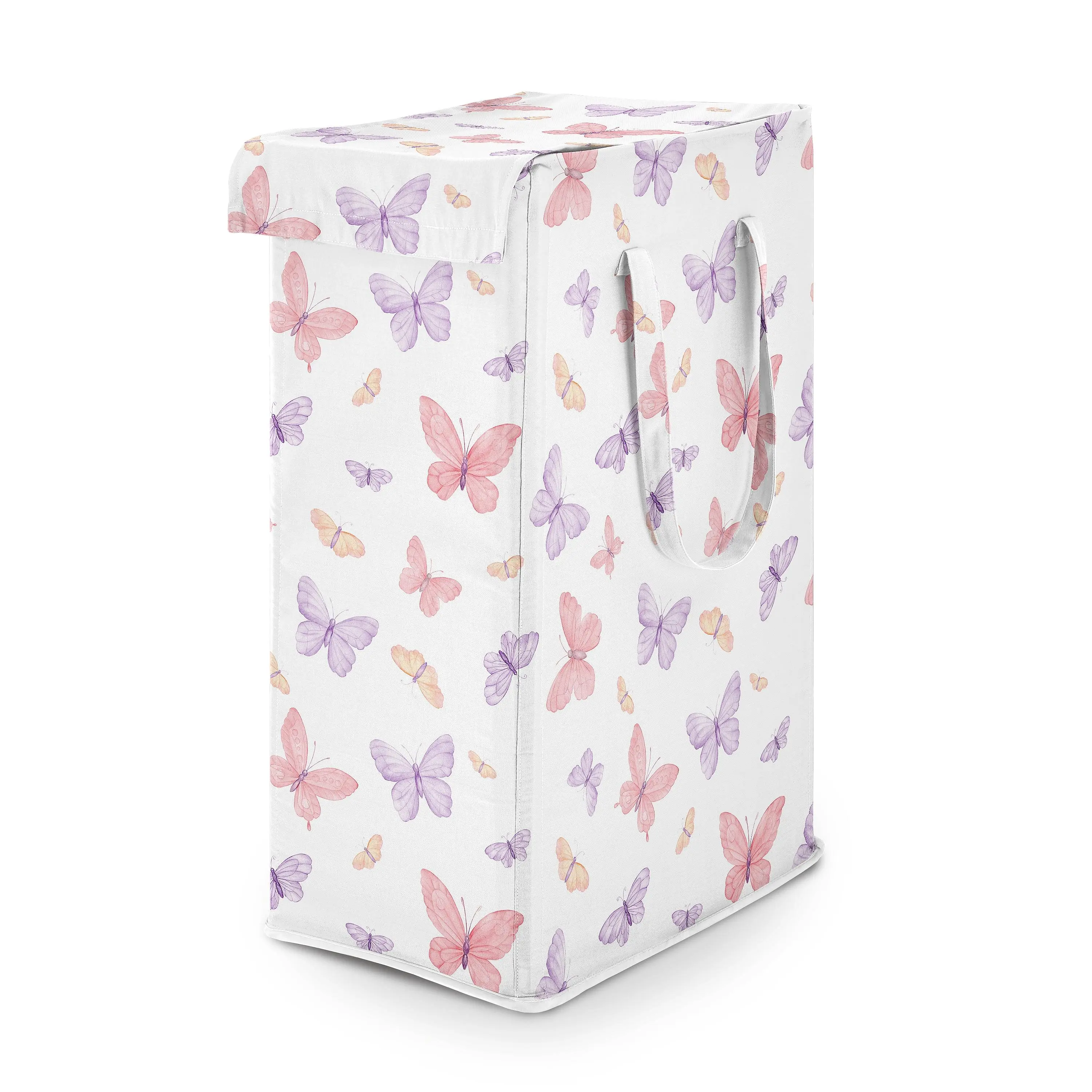 Sweet Jojo Designs Laundry Hamper (Pink/Purple Shabby Chic Butterfly) for Girls, Foldable Dirty Clothes Basket with Handles for Baby Nursery, Kids Bedroom, Teen Bathroom (Colorful, Watercolor Pattern)