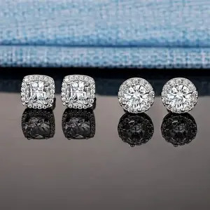S925 Silver Moissanite Stud Earrings | Fashion Classic Ear Jewelry Gift for Men
