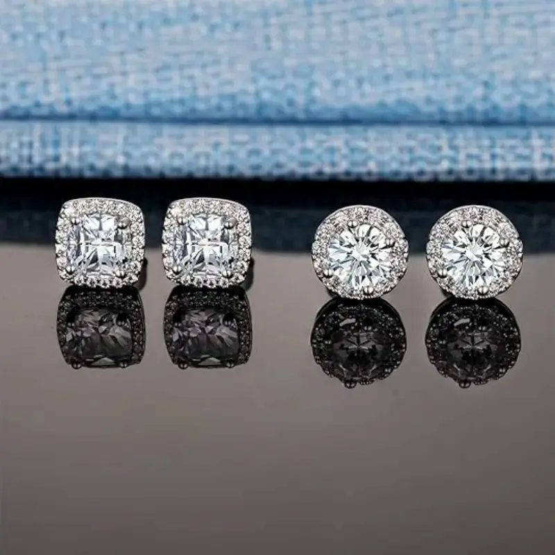 S925 Silver Moissanite Stud Earrings | Fashion Classic Ear Jewelry Gift for Men