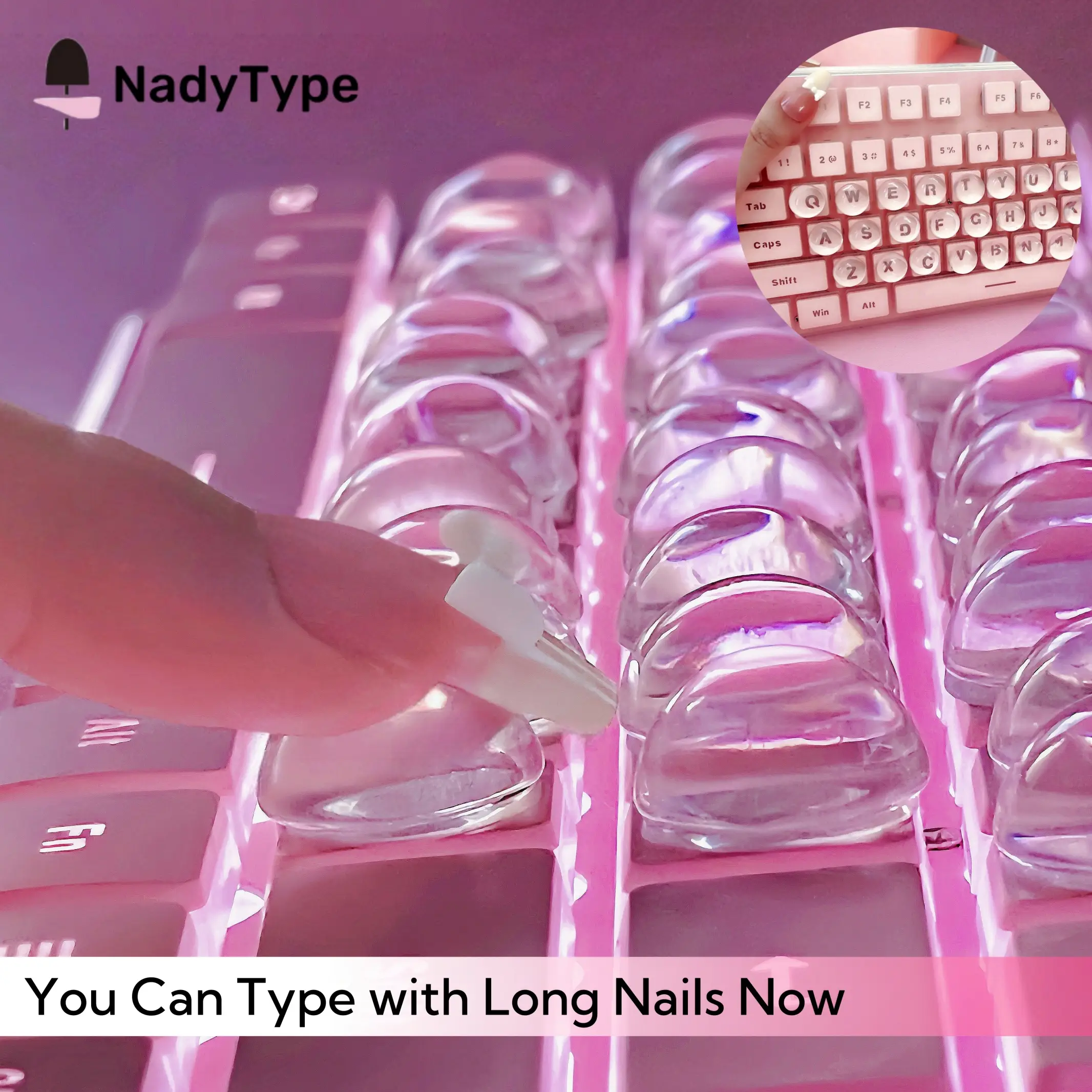 NadyType Ultra-Clear Keyboard Sticker for Long Nails - Nano-Glue Adhesive Keyboard Stickers, Fully Transparent, Compatible with Desktop & Laptop Keybo