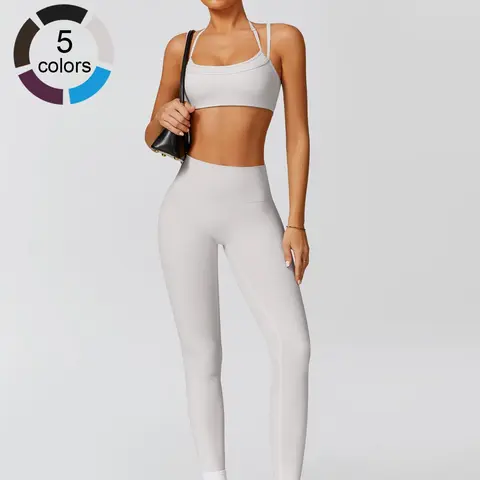Women's sports bra pants set detachable chest cushion hip lifting all season tight yoga suit golf tennis outdoor running cycling hiking walking gym sports training fashionable and versatile Workout Running Clothes
