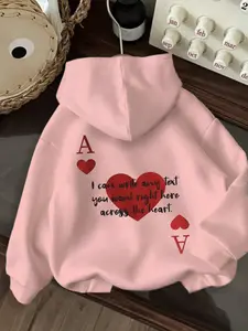 New Women's Casual Fashion Hoodie Heart a Letter Print Kangaroo Pocket Drawstring Hooded Sweatshirt, Daily Wear, Fashion Enthusiasts, Tops