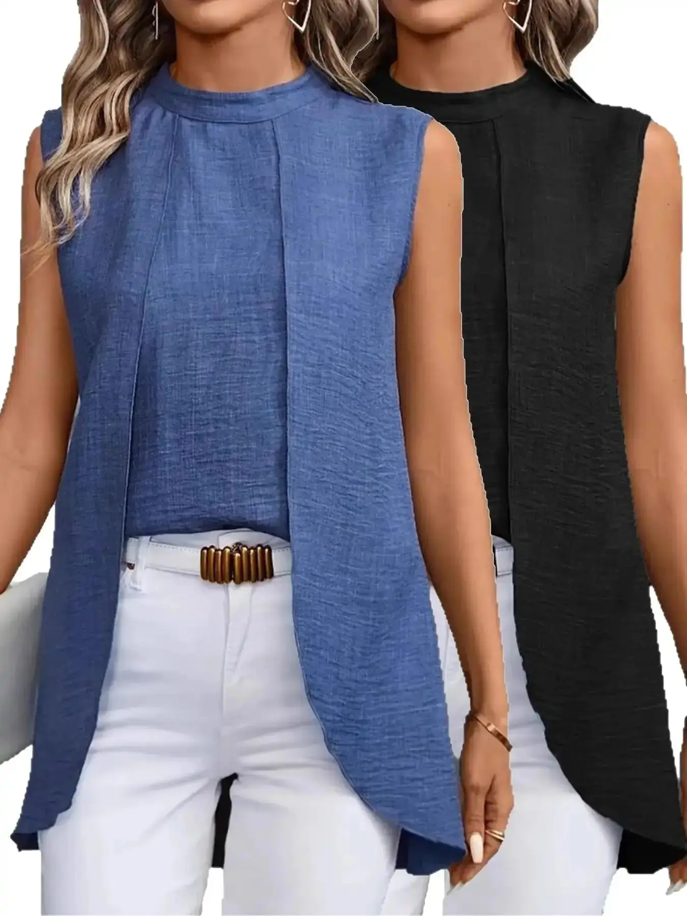 Women's Solid Color Basic Front Short Back Long Fitted Vest Blazer Contemporary Style, Casual Fashion Minimalist Sleeveless Slim Fit Top for Summer, Clothing Daily Wear, Everyday, Comfort Warm Weather polished clean look