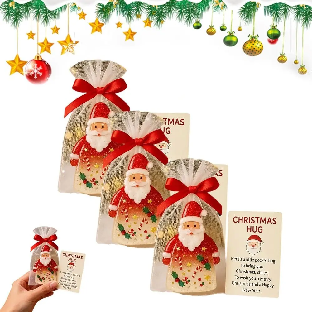 3PC Little Pocket Christmas Hug,Christmas Pocket Hug Gifts with Encouragement Cards,Resin Pocket Santa Claus Hug,Cute Santa Claus Charm Ornaments Keepsake for Friends Family and Kids