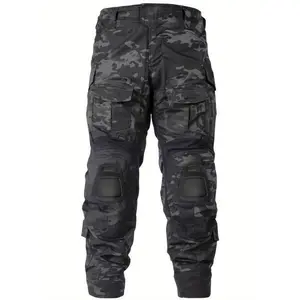 Men'S Outdoor Tactical Pants (With Knee Pads) Camouflage Overalls Hiking Pants No Belt Black Sport Protective Gear