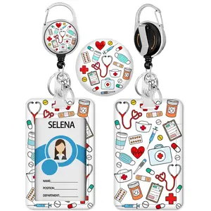 Nurse ID Badge Holder Set, Badge Buddy Nursing, 1 Count ID Card Holder with Lanyard & 1 Count Retractable Badge Reel, Identification Badges & Supplies for Nurse Teacher Office