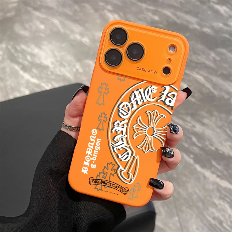 Gothic Cross Horseshoe Line Art Acrylic Smartphone Case, Handheld Cellphone Cover for iPhone 17/16/15/14/13/12/11 Series Devices, Comfortable Touch, 360-Degree All-Round Drop & Collision Protection, Geometric