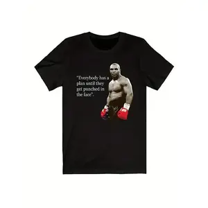 Inspirational Iron Mike Tyson Quotes TShirt Unisex Crewneck Trendy Black Tee for Men