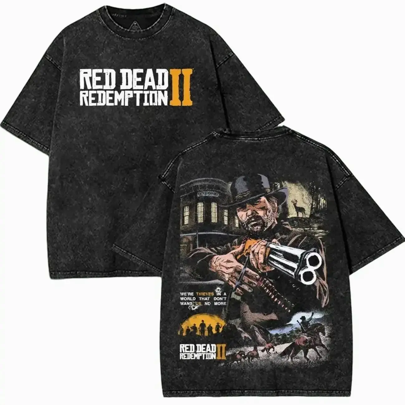 Red Dead Redemption 2 Graphic Tee Heavy Cotton Acid Wash Vintage T-Shirt for Men Women Arthur Morgan Western Game Streetwear Y2K Aesthetic Trendy Casual Top Perfect Gift for Gamers Retro Cowboy Apparel Urban Style Outfits Y2K Fashion Tops! 4ZF