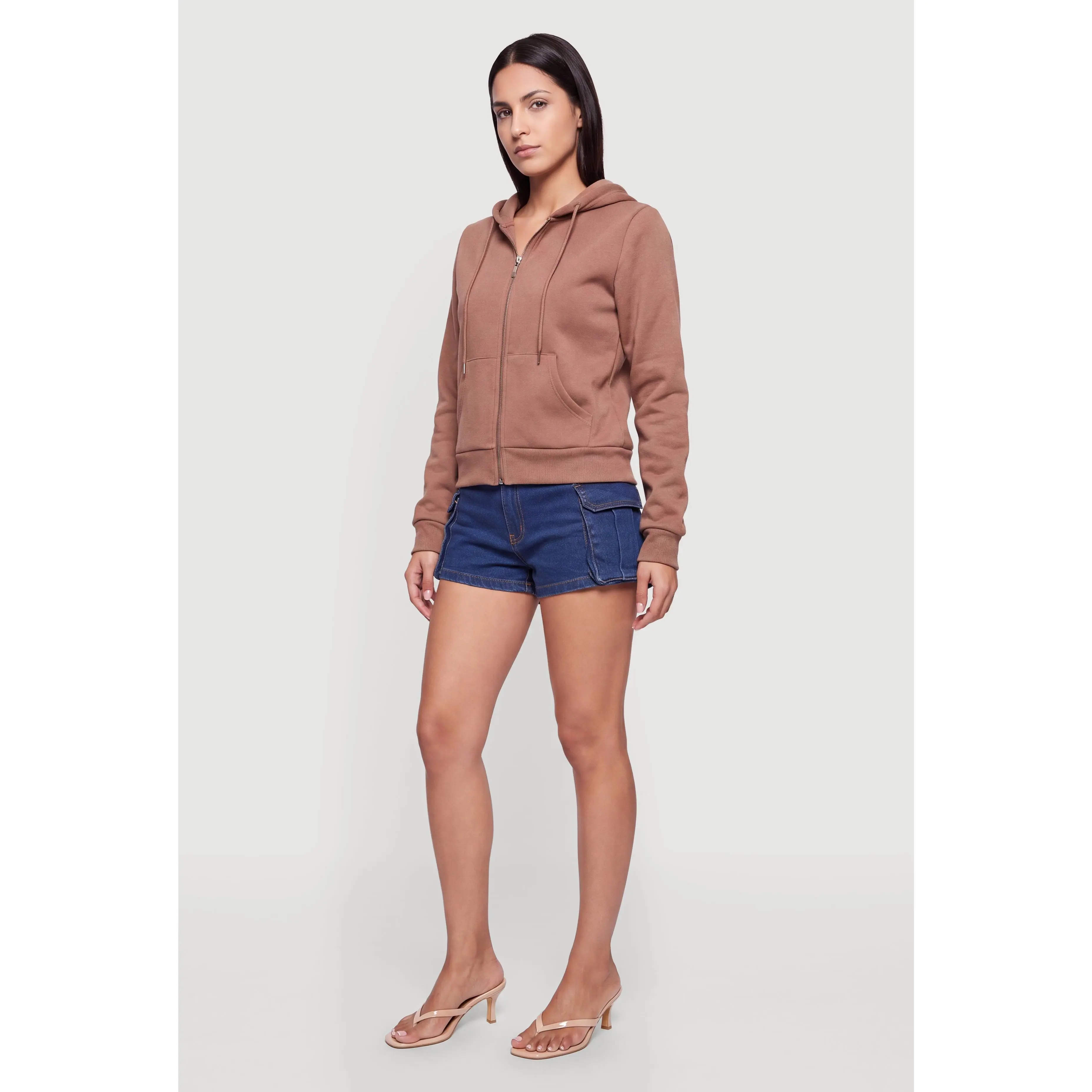 Fleece Long Sleeve Zip Front Hoodie