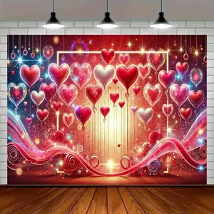 1pc Romantic Heart Balloons Backdrop - Red, Pink, Blue, Golden Hearts with Strings - Wedding, Valentine's, Anniversary, Birthday Party Decorations - No Electricity Needed, Easy Setup - Perfec