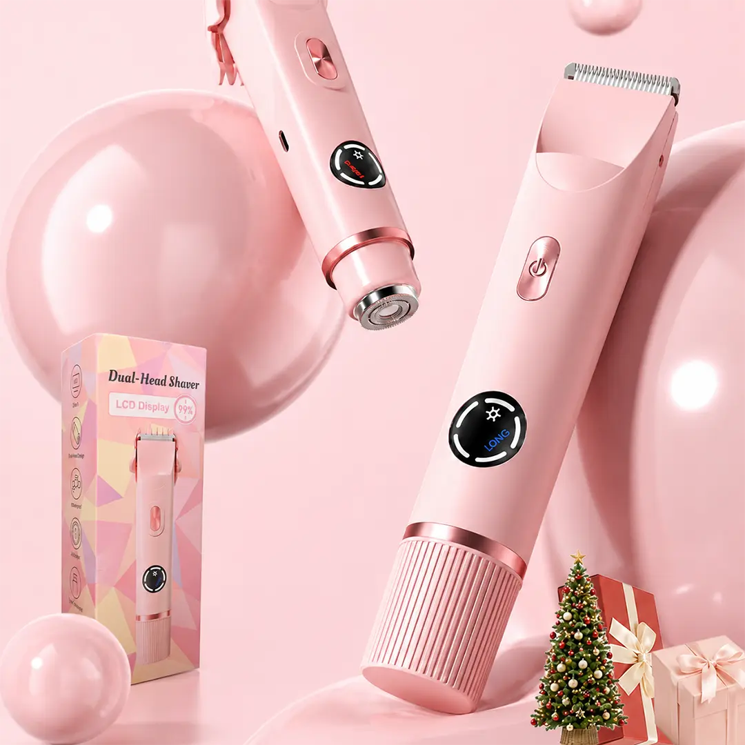 Women's Bikini Trimmer: 2-in-1 Rechargeable Electric Shaver and Hair Remover for Body and Face. Features a dual-head design for painless hair removal on the bikini area, face, underarms, and legs. IPX7 waterproof rating. A perfect Halloween gift.