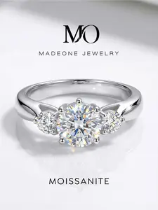 1 Pc Trendy Six Prong Rings with 1ct Synthetic Moissanite for Women Party Copper Fine Jewelry
