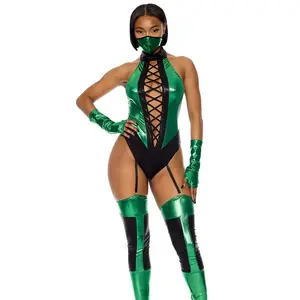 Women's Sexy Green Video Game Kombat Fighter Costume
