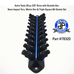Astro Tools 20 pc 3/8" Drive with Outside Hex Nano Impact Torx, Metric Hex & Triple Square Bit Socket Set
