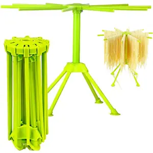 Folding Kitchen Pasta Drying Rack, Spaghetti Drying Noodle Stand with 10 Bar Handles, Green
