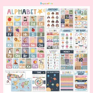 BrightenKidz Designs 16 Boho Educational Posters 11x17 For Preschool & Kindergarten Classroom Decor, Perfect Gift For Kids, Toddlers Ages 1-5, Learning Posters For Home, Playroom & Homeschool
