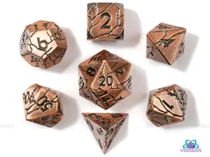 Ruins of Draconia | Brushed Copper, Lightning/Cracks, Oversized, Shiny | Metal Dice Set (7 or 11)