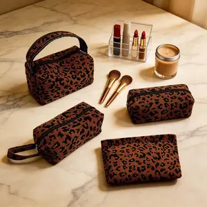 Large Capacity Leopard Print Makeup Bag, Gold Animal Pattern Cosmetic Storage, Makeup Storage Organizer, Durable Polyester Material, Ideal for Women, Teens, Travelers