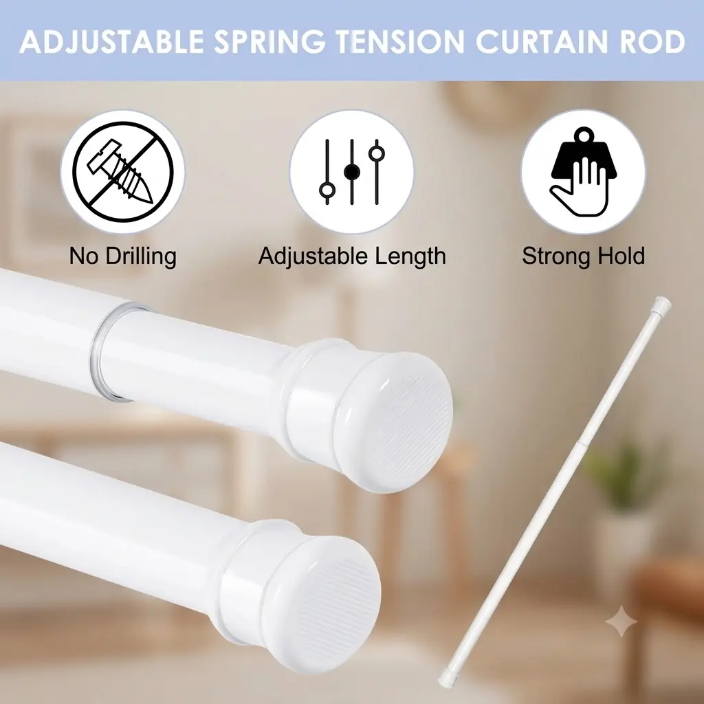 No-Drill Adjustable Shower Curtain Rod, 41.3-74.8 in Extendable Bathroom Rod for Home Use - Window, Kitchen Applications