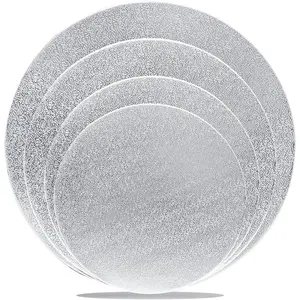 4 Pack Silver Cake Boards Round Circles 6, 8, 10, 12 Inch Base Cardboard, 1 of Each Size Set for Baking, Wedding Birthday, Dessert, Pizza Decorating and Exhibition