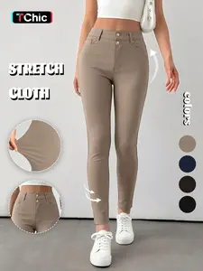 GILIPUR Y2K 2026 Women's Plain Pocket Button Four Season Leggings,Double-Breasted Design Casual Comfy Skinny Pants For Yoga Gym Workout, Ladies Bottoms For Fall & Winter,T-Chic