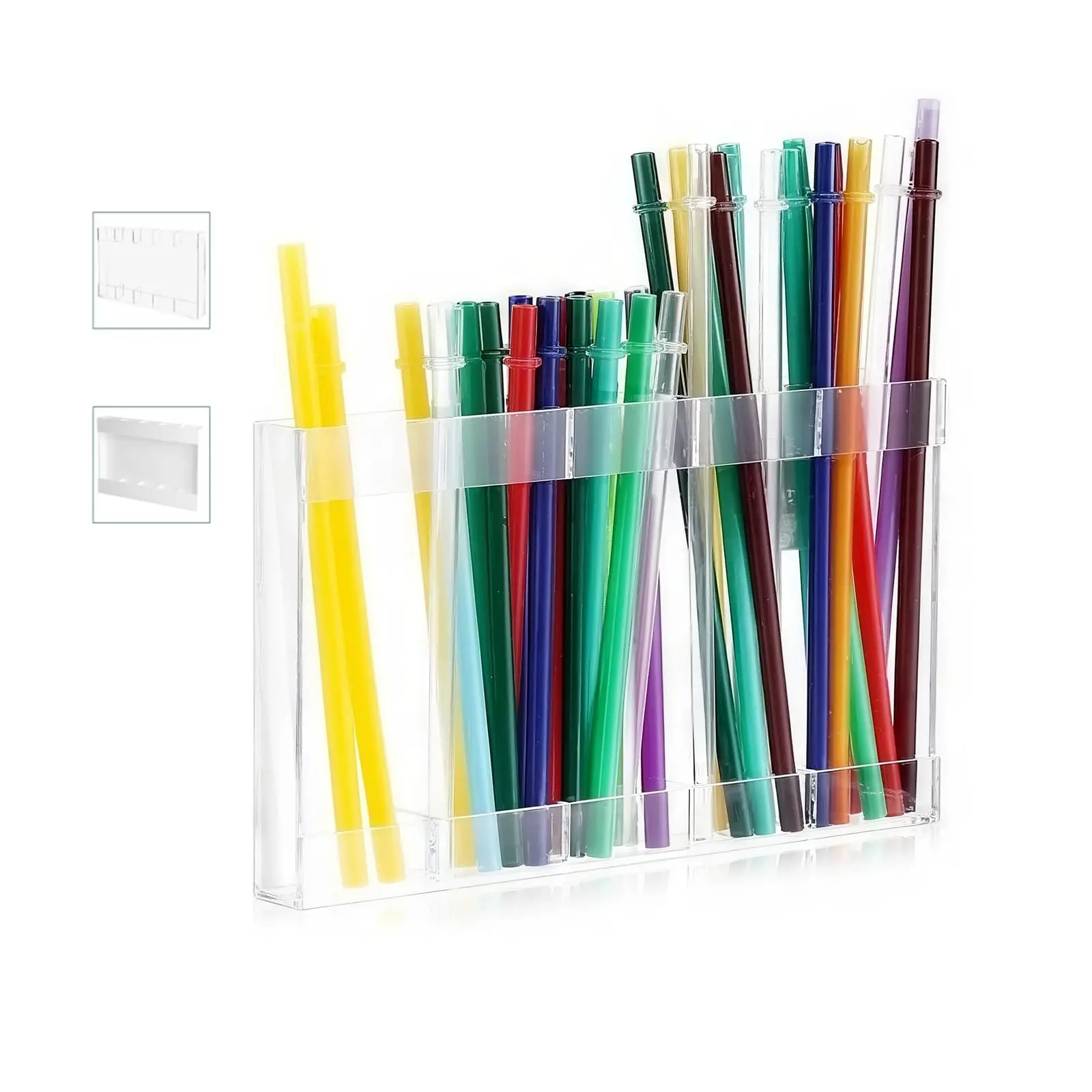 Large Acrylic Straw Holder For Cabinet - Small Kitchen Accessories Container.Ultra Sticky Cupboard Door Mounted, Reusable Straw Organizer With Double Sided Adhesive Tape（9.5”）