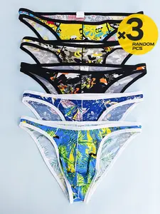 2/3/4 Pcs Random Color Men's Printed Mesh Briefs, Wide Waistband, Cool & Breathable, Essential for Beach
