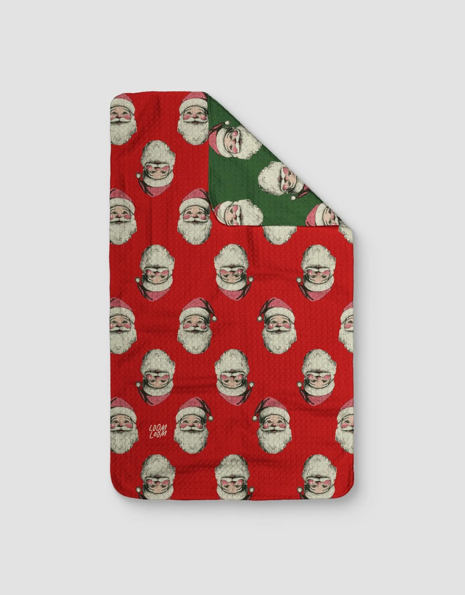 Vintage Santa Printed Reversible Kitchen Tea Towel - 16x28" Quick-Dry Absorbent Cleaning Cloth for Dish Wiping, Ideal Gift