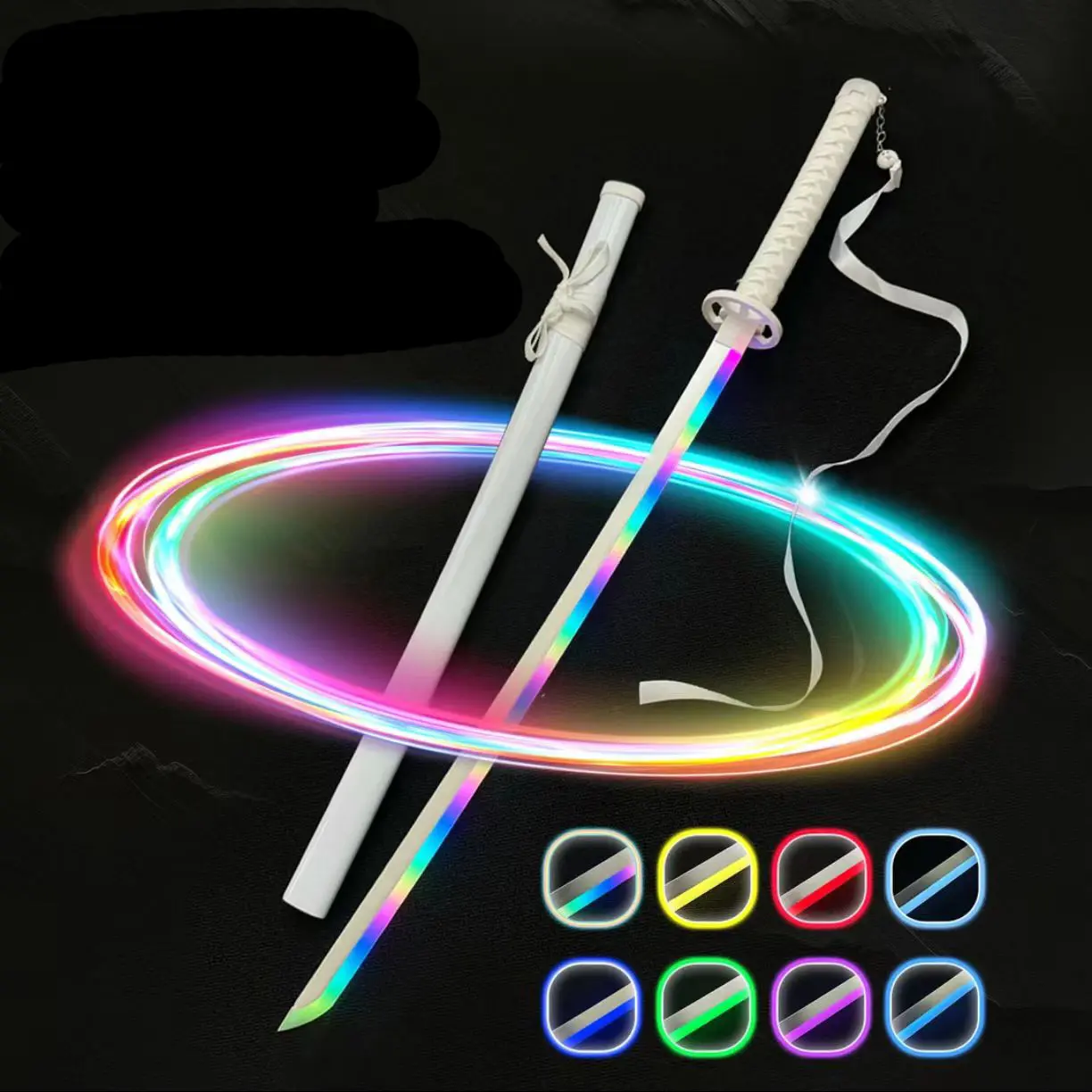 ELERVINO 41in Plastic LED Light Cosplay Sword (Sode no Shirayuki) - Unisex Cosplay Prop with White Belt, Holder Stand, Switch, 10 Color-Changing Modes, Long Blade Swords for Ages 12+, Decoration, Birthday Gifts, Cosplay Props