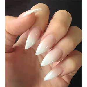 Precision Nude French Press On Nails 24pcs - Seamless Ombre Stiletto with Translucent Art Stickers, 12-Size Professional Kit