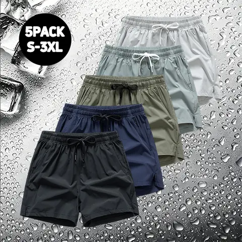 Men's 5-Pack 6-in Elastic Quick-Dry Active Gym Shorts Packs, Breathable Above-the-Knee Fitted Cut Bottoms with Zip Pockets for Running, Sports Fitness