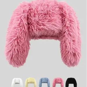 Cute Fluffy Rabbit Ear Design Caps, White Caps, CasuaSoft Plush Warm Beanie Hat for Women & Men, FashionAccessories for Daily Wear, Funny Bunny Hat