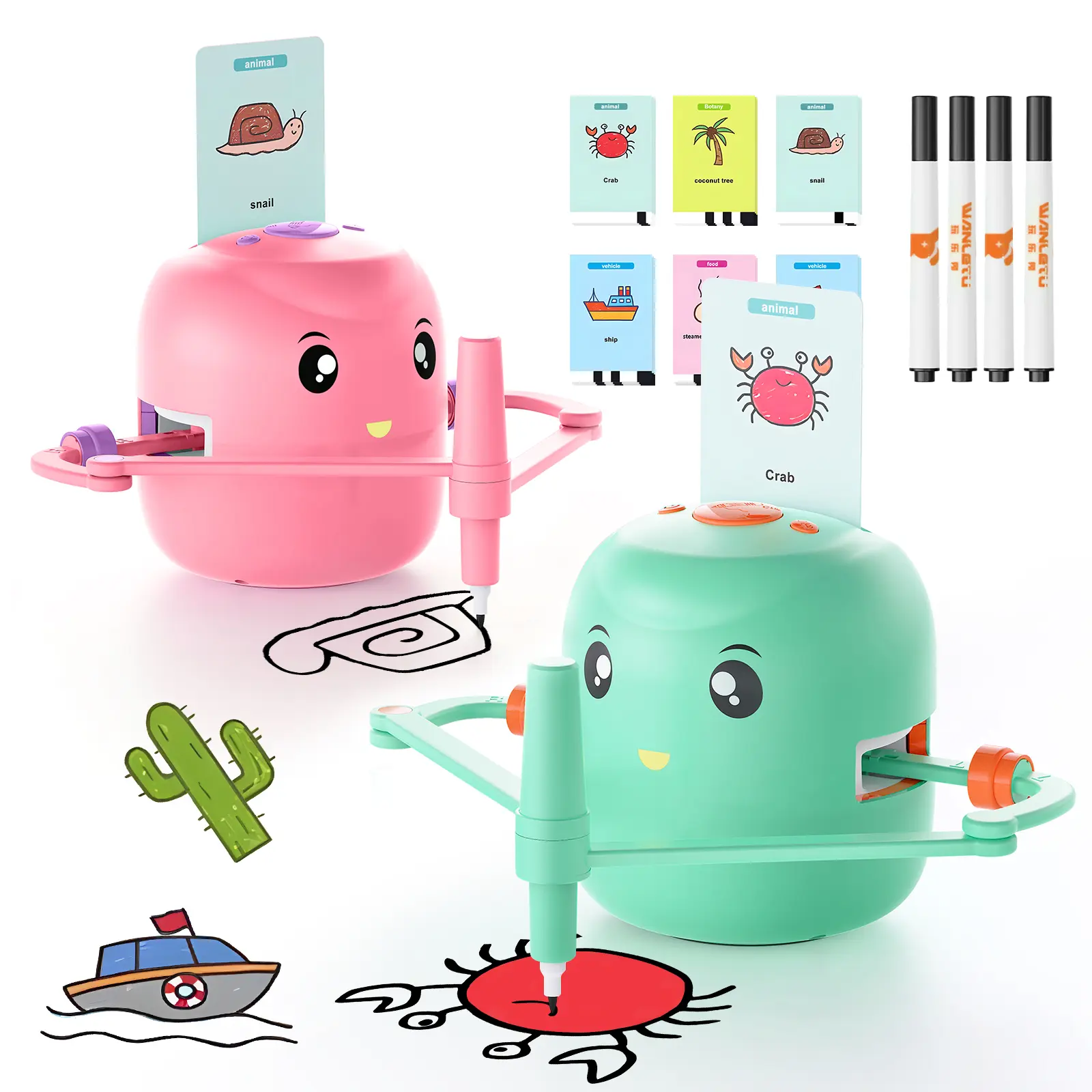 Drawing Robot for Kids STEM Educational Toy with 140+ Image Cards, Voice Interaction Educational Drawing Machine, Ages 3+ Boys Girls, With 4 Markers, Summer Coloring Gift, Perfect Screen Free Birthday Gift