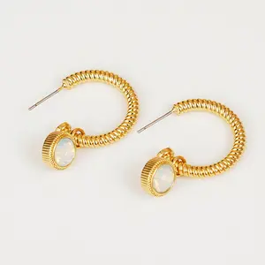 Earrings C-Hoop with Cat's Eye Stone Rope