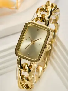 Women's Elegant Fashion Chain Decorated Analog Quartz Watch, Exquisite Trendy Wristwatch, Fashionable Watch for Women & Girls As Gift with Box, Modern Fashionable Wristwatch